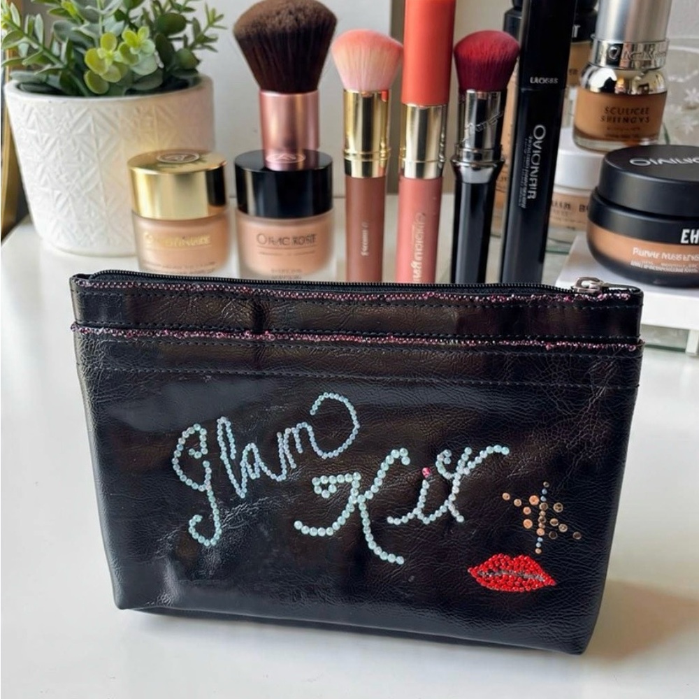 Rhinestone Glam Kit Cosmetic Bag Black Makeup Pouch Sparkle Statement